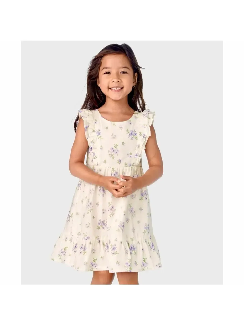 Gymboree Girl’s Adorable Purple & White Floral Kids Dress with Ruffles, Size 8